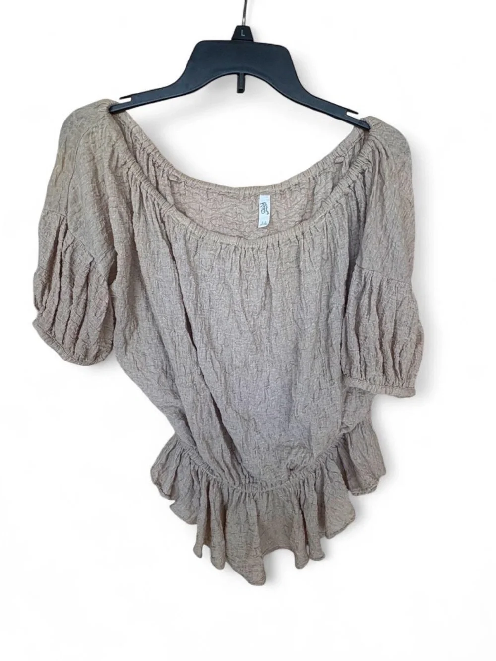Free People Taupe Smocked Peasant Blouse